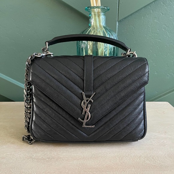 Saint Laurent Handbags - ❌SOLD❌Saint Laurent YSL College Monogram Calfskin Medium Black SIlver Crossbody